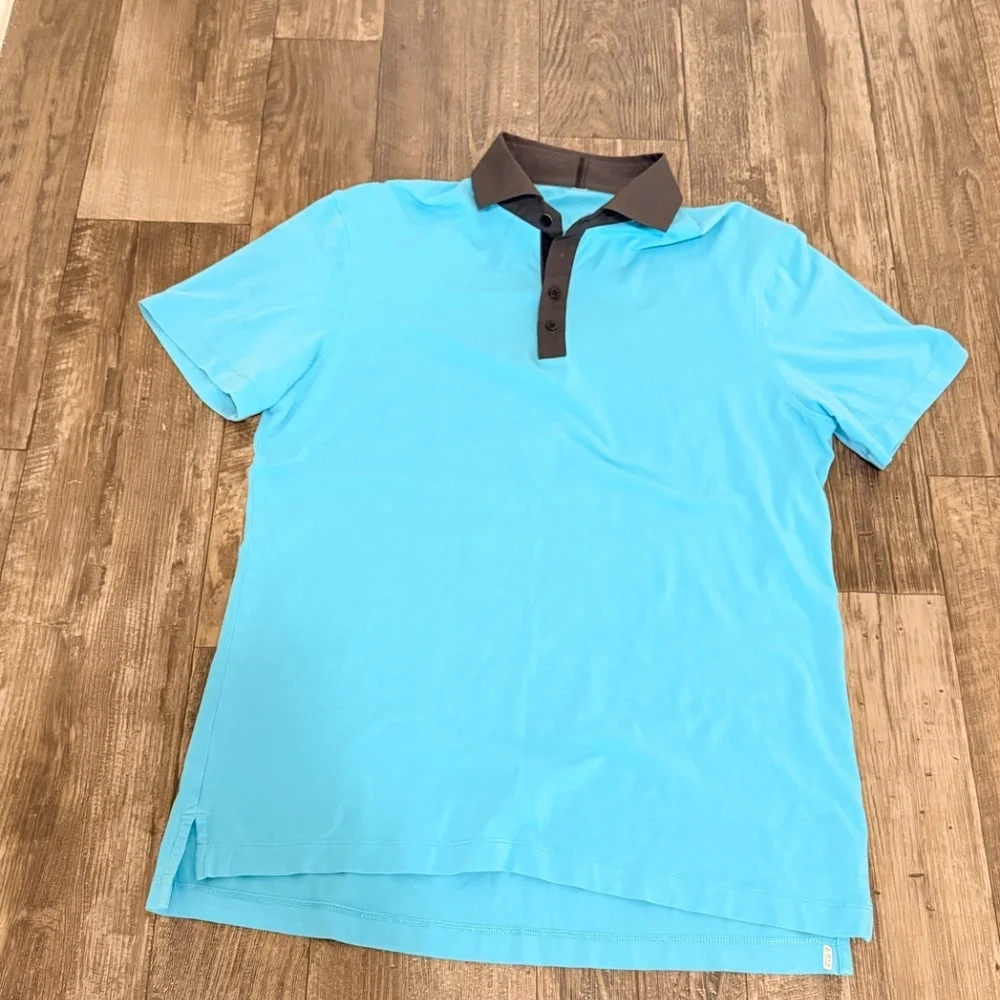 🍋Lululemon Polo Mens Evolution Blue Short Sleeve Shirt Athletic Stretch, Large, - Picture 10 of 11
